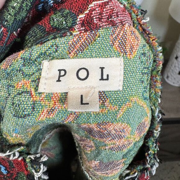 POL Patchwork Tapestry Shacket Floral Full Zip Oversized Size L Boho Hippie - Picture 9 of 10